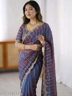 SM Women Chiffon Zari Embroidered Saree