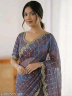SM Women Chiffon Zari Embroidered Saree
