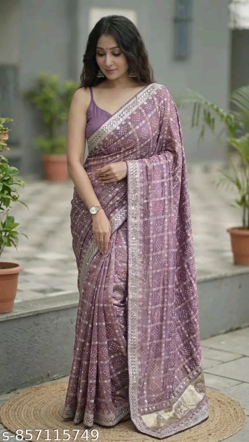 SM Women Vichitra Silk Printed Saree