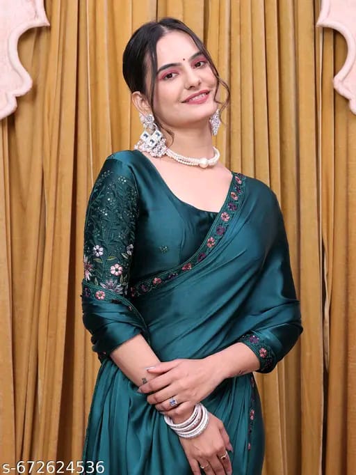 SM Women Satin Solid Saree