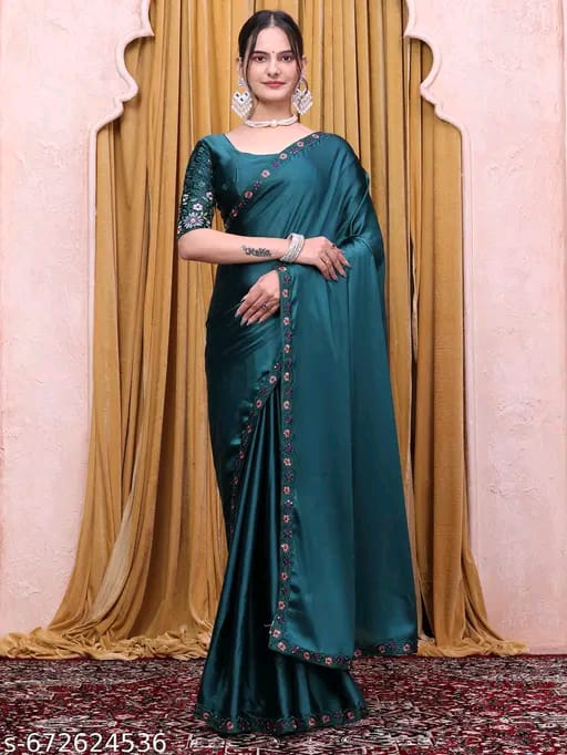 SM Women Satin Solid Saree