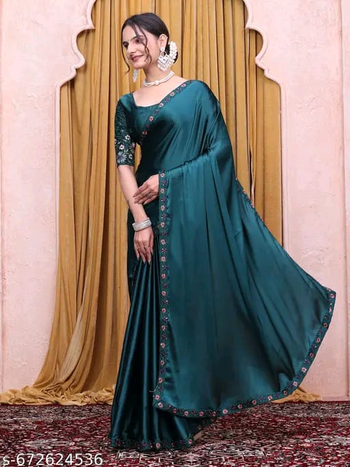 SM Women Satin Solid Saree