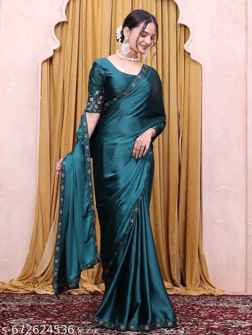 SM Women Satin Solid Saree