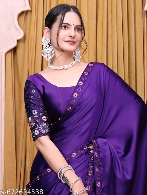 SM Women Satin Solid Saree