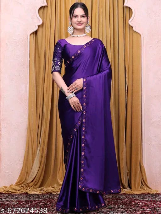 SM Women Satin Solid Saree