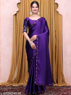SM Women Satin Solid Saree