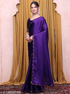 SM Women Satin Solid Saree