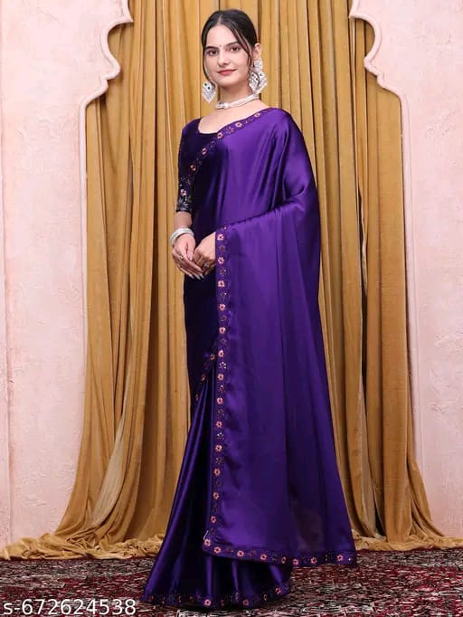 SM Women Satin Solid Saree