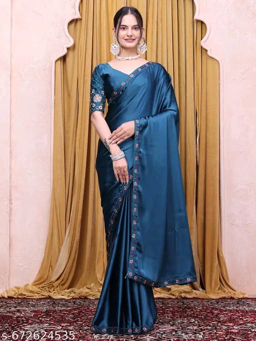 SM Women Satin Solid Saree