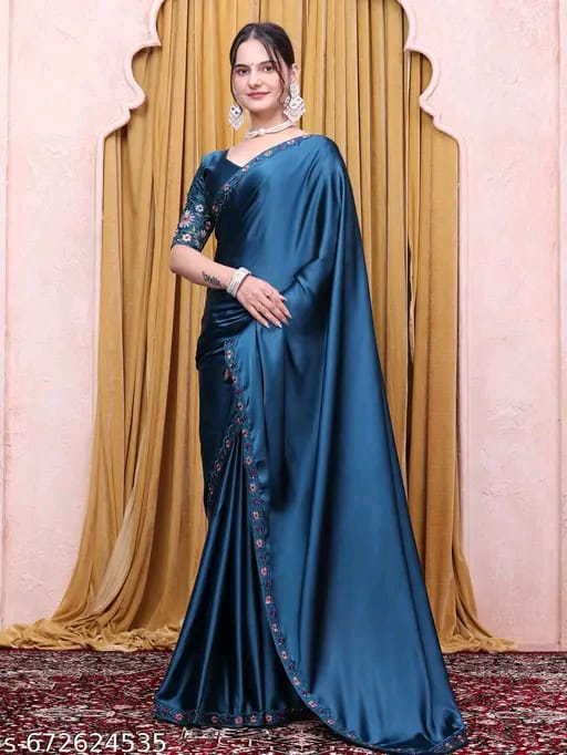 SM Women Satin Solid Saree