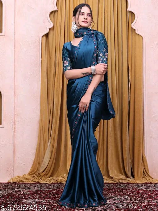 SM Women Satin Solid Saree