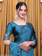 SM Women Satin Solid Saree