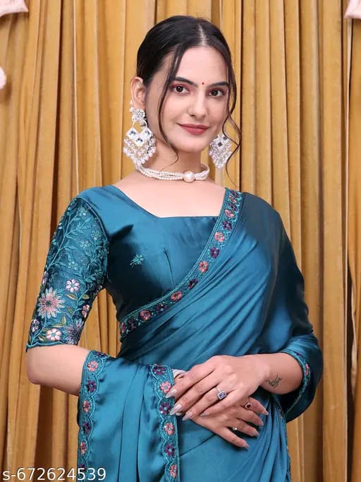 SM Women Satin Solid Saree