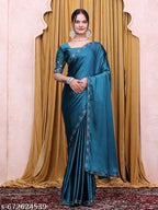 SM Women Satin Solid Saree