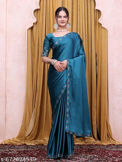 SM Women Satin Solid Saree