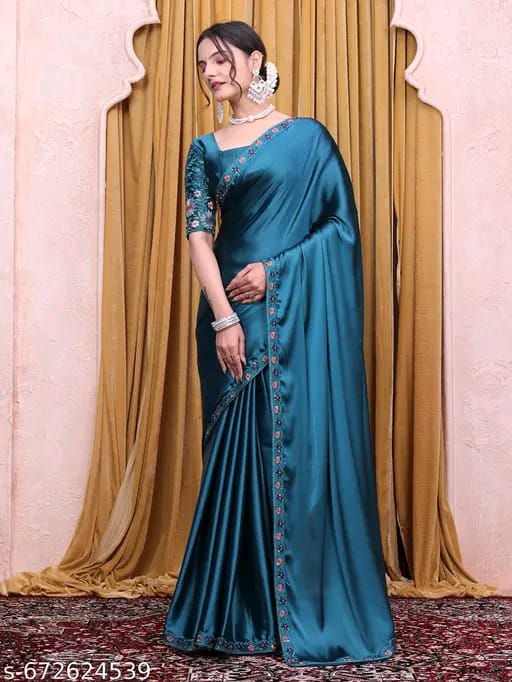 SM Women Satin Solid Saree
