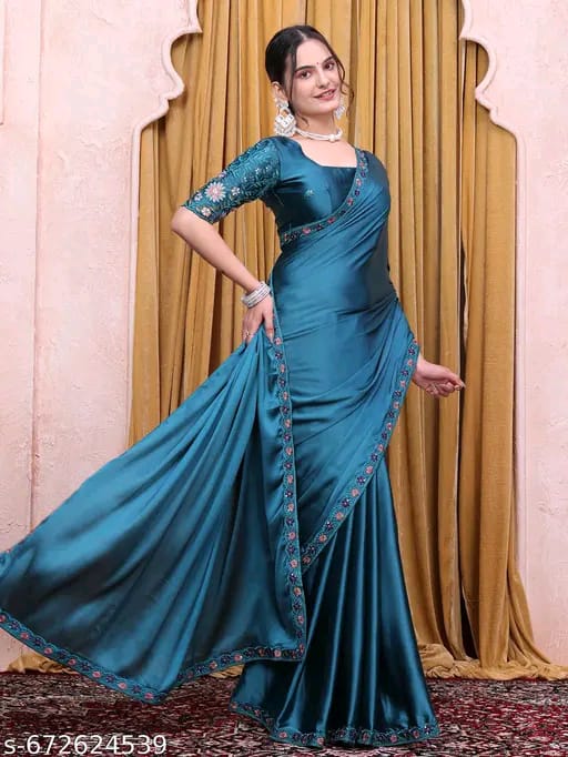 SM Women Satin Solid Saree
