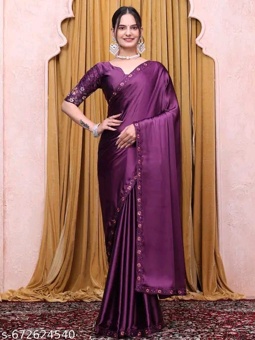 SM Women Satin Solid Saree