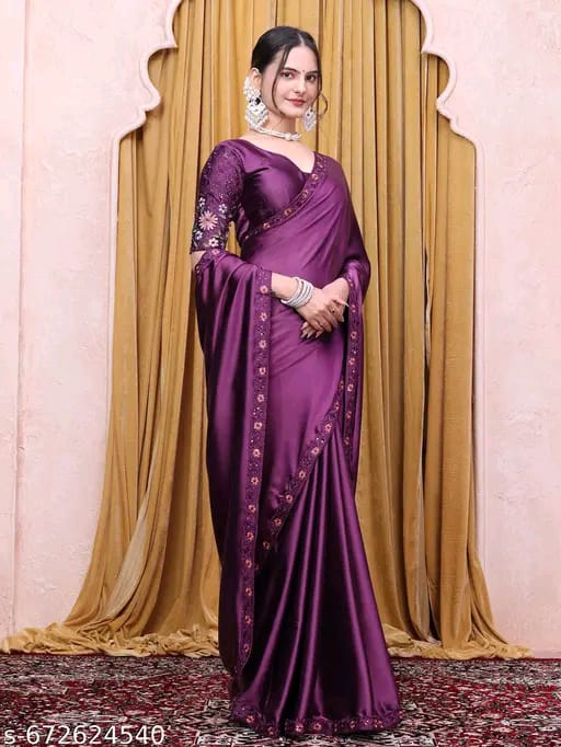 SM Women Satin Solid Saree
