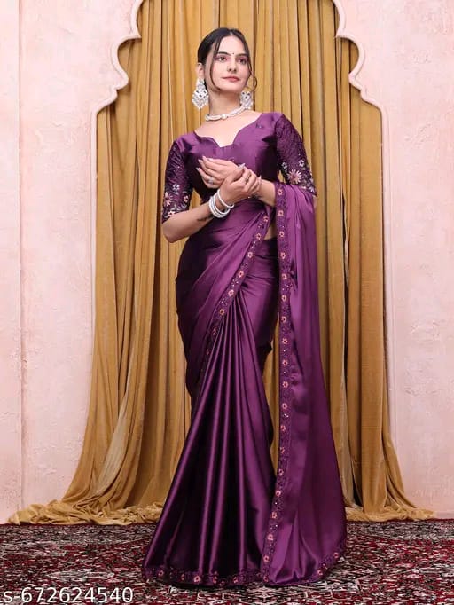 SM Women Satin Solid Saree