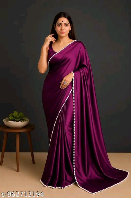 SM Women Satin Silk Solid Saree