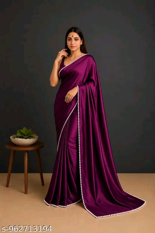 SM Women Satin Silk Solid Saree