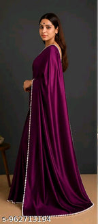 SM Women Satin Silk Solid Saree