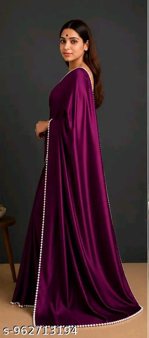 SM Women Satin Silk Solid Saree