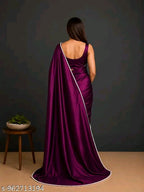 SM Women Satin Silk Solid Saree