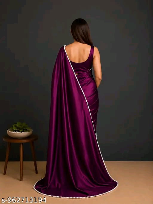 SM Women Satin Silk Solid Saree