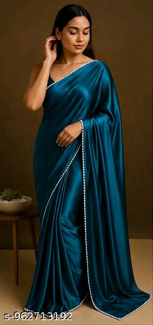SM Women Satin Silk Solid Saree