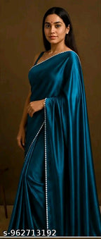 SM Women Satin Silk Solid Saree