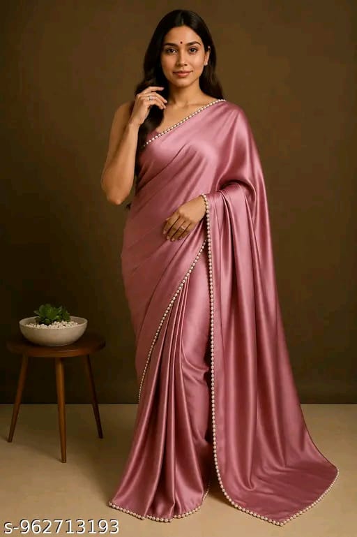 SM Women Satin Silk Solid Saree