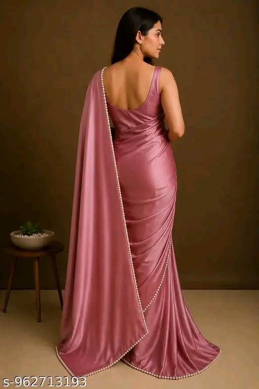 SM Women Satin Silk Solid Saree