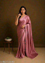 SM Women Satin Silk Solid Saree