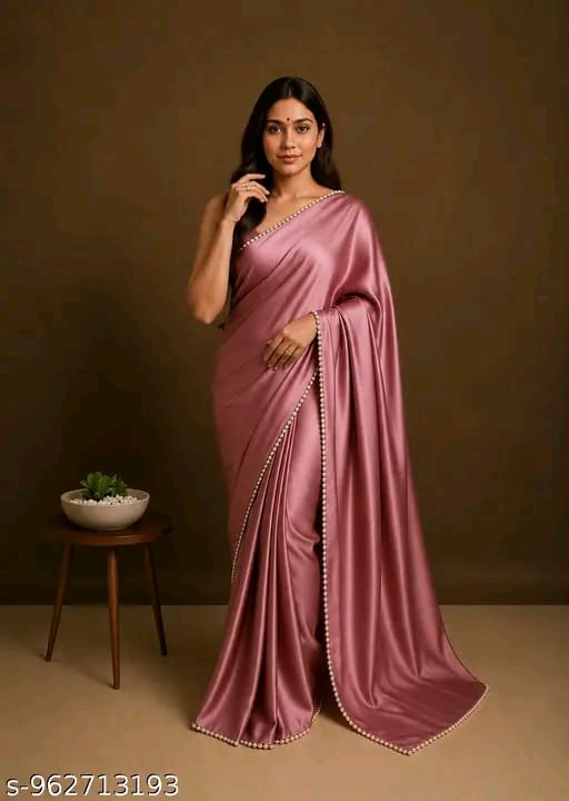 SM Women Satin Silk Solid Saree