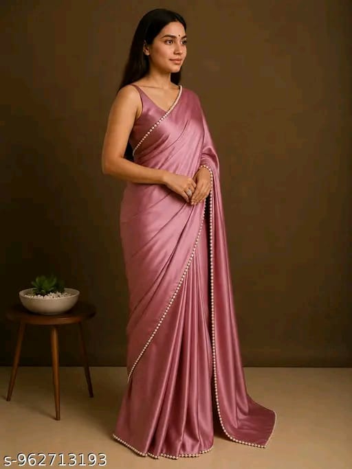 SM Women Satin Silk Solid Saree