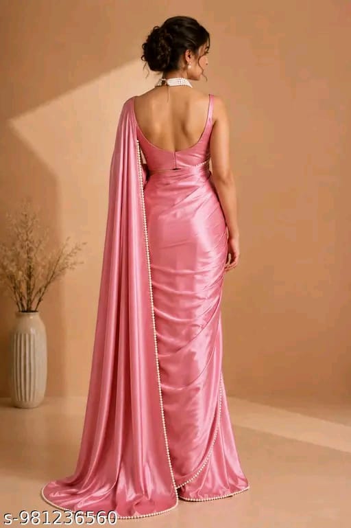 SM Women Satin Solid Saree