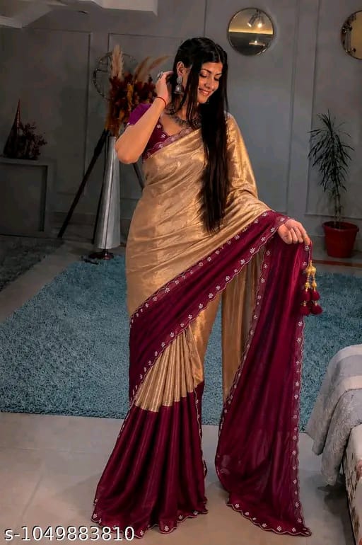 SM Women Satin Solid Saree
