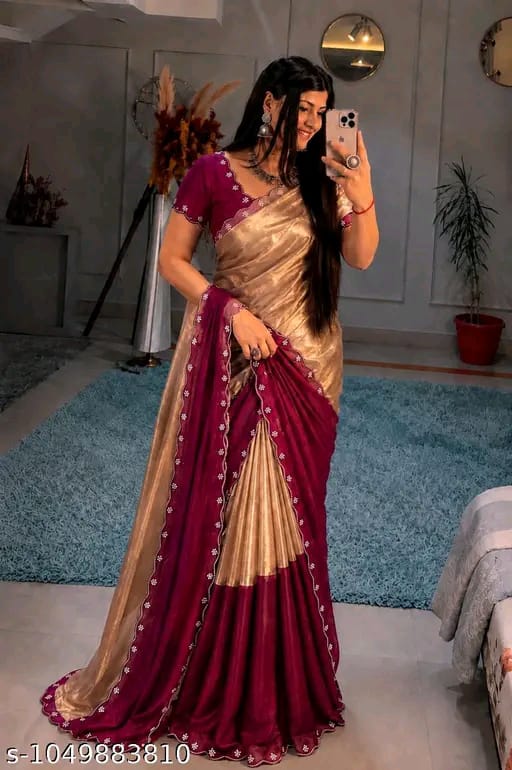 SM Women Satin Solid Saree