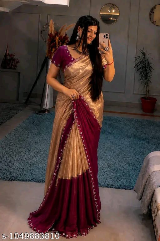 SM Women Satin Solid Saree