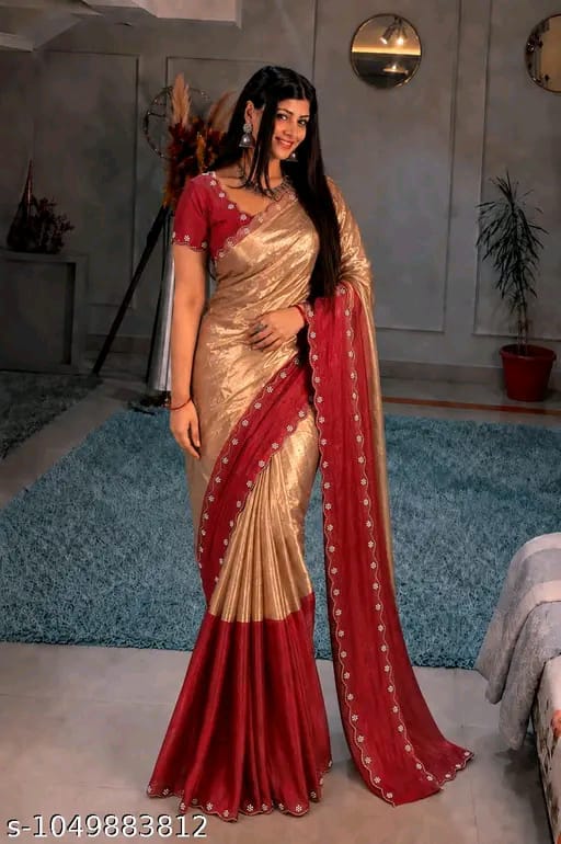SM Women Satin Solid Saree