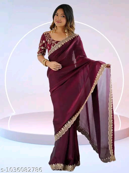 SM Women Georgette Solid Saree
