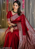 SM Women Silk Blend Solid Saree