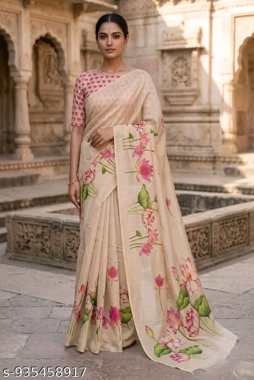 SM Women Cotton Silk Printed Saree