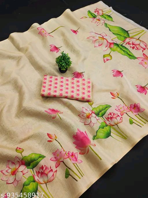 SM Women Cotton Silk Printed Saree
