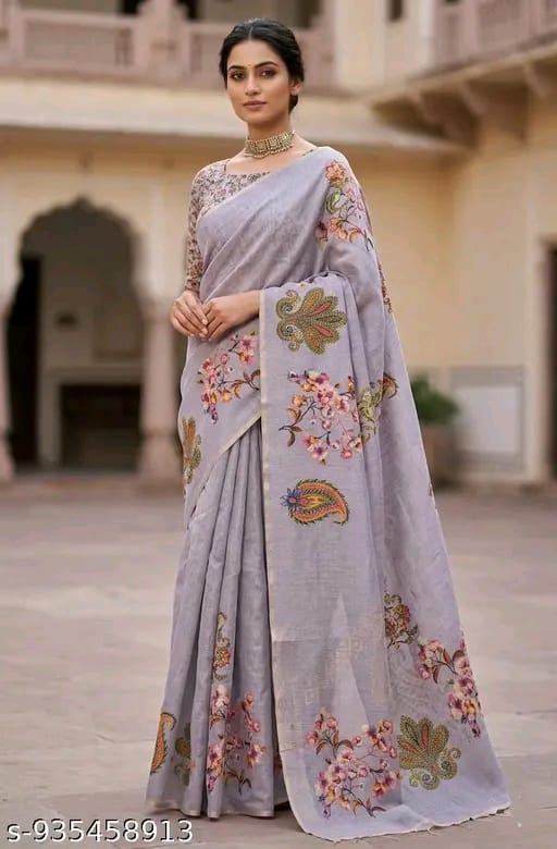 SM Women Cotton Silk Printed Saree