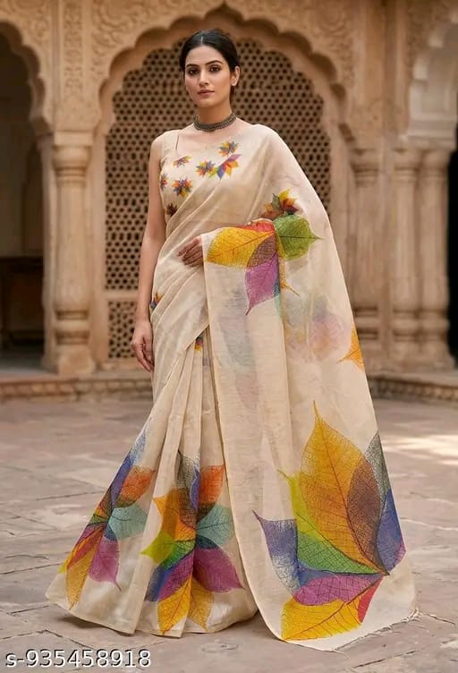 SM Women Cotton Silk Printed Saree