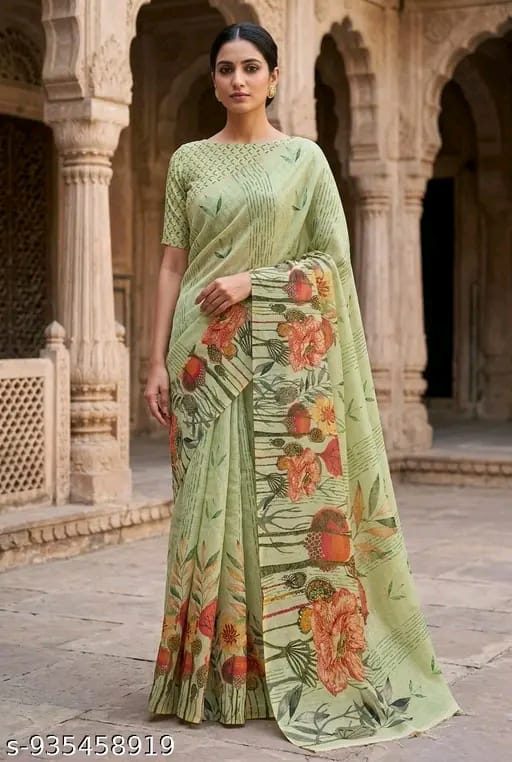 SM Women Cotton Silk Printed Saree