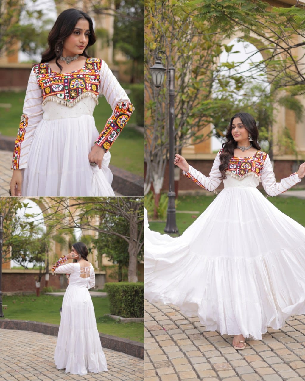 SM Rayon Navratri Gown with Mukaish & Gamthi Embroidery